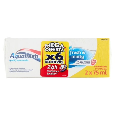 Aquafresh tripla protezione dentifricio igiene dentale multi pacco menta 3 x 2 x 75 ml